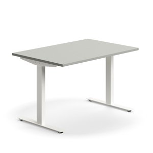 Psací stůl QBUS, T-nohy, 1200x800 mm, bílá podnož, světle šedá